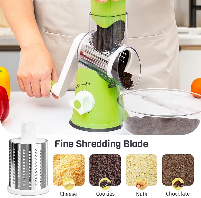 Rotary Cheese Grater Hand Crank, 3 Blades Slicer Shredder, Cheese Grater - Image 5