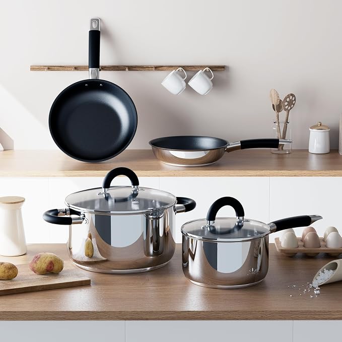 Pots and Pans Set Non Stick, 5 Ply Stainless Steel Cookware Set of 6, 2.8QT - Image 4