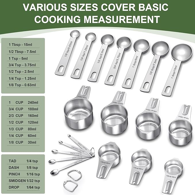 EWFEN Measuring Cups and Spoons Set, 7 Stainless Steel Nesting Measuring Cups & - Image 2
