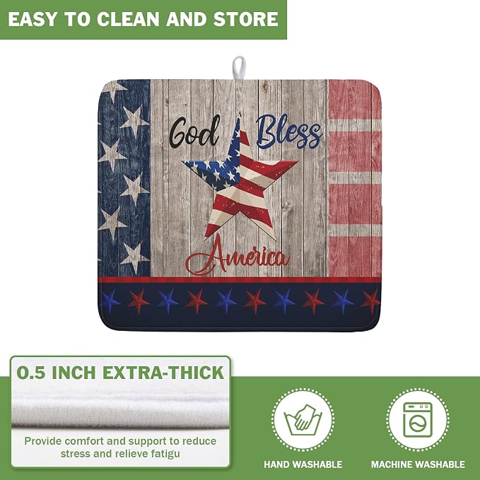 Kawani 4th of July Dish Drying Mat 16x18 Inch Patriotic God Bless America - Image 5
