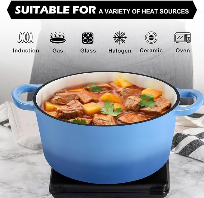 TeamFar 5Qt Dutch Oven, Enameled Cast Iron Dutch Oven - Image 5