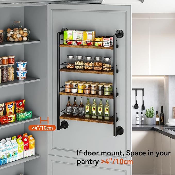 IBUYKE Spice Rack Wall Mount, 4 Tier Hanging Seasoning Organizer, Large Spice - Image 4