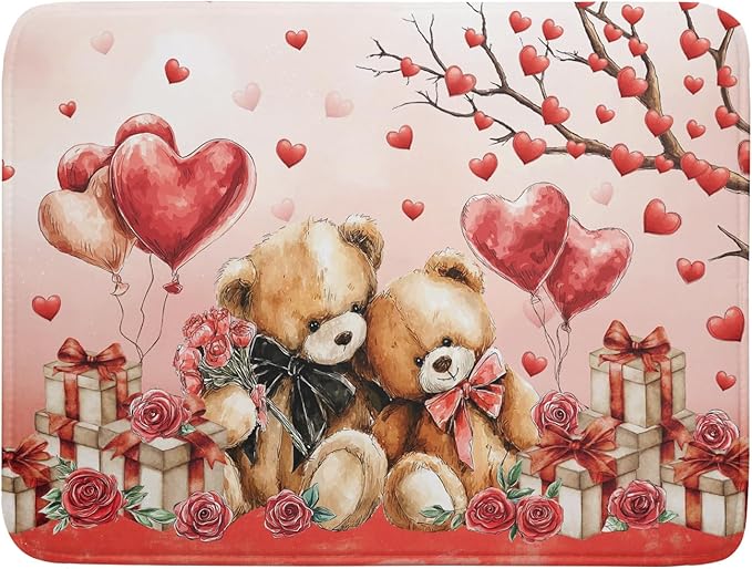Holiday Microfiber Dish Drying Mat 18 X 24 in Valentines Day Bear Red by Giwawa