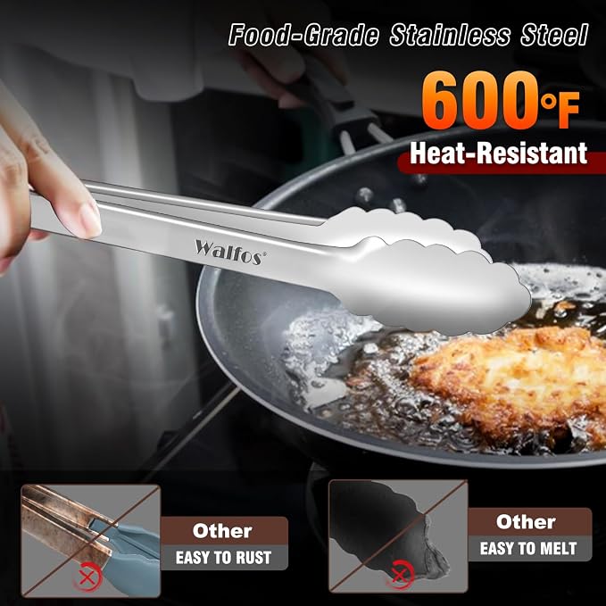 Walfos 17 Inch Extra Long Grill Tongs, Ultimate Stainless Steel BBQ Tongs - Image 3