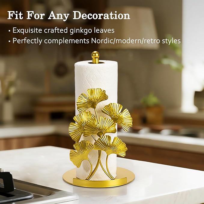 Vintage Gold Ginkgo Paper Towel Holder Countertop - Image 4