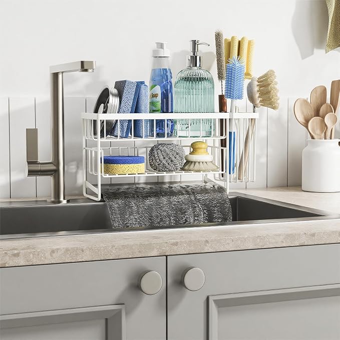 Cisily White 2-Tier Kitchen Sink Caddy Organzier Rack - Image 6