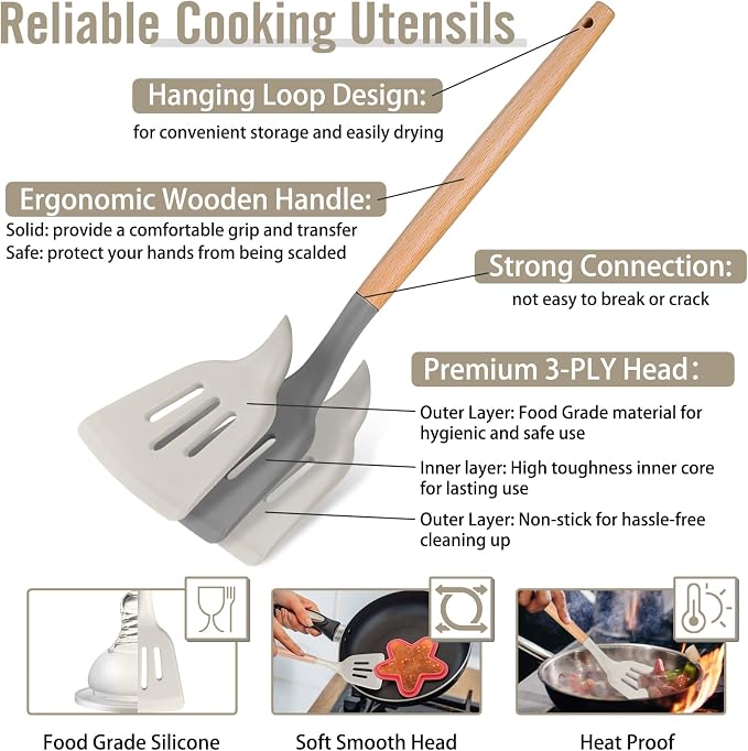 P&P CHEF Silicone Cooking Utensils Set, 8-Piece Kitchen Cooking Utensil - Image 3