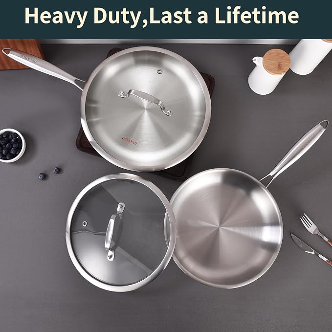 DELARLO Tri-ply Stainless Steel Frying Pan Set - Image 6