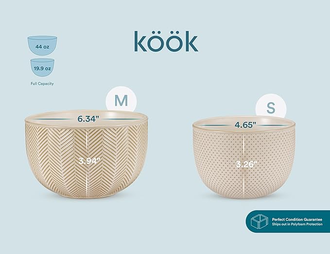KooK Ceramic Mixing Bowls, Nesting Set of 4, Embossed Kitchen Dishware - Image 6