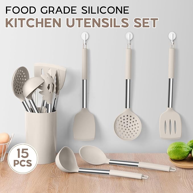 Onader Silicone Cooking Utensils Set of 15, Kitchen Utensils Set - Image 5