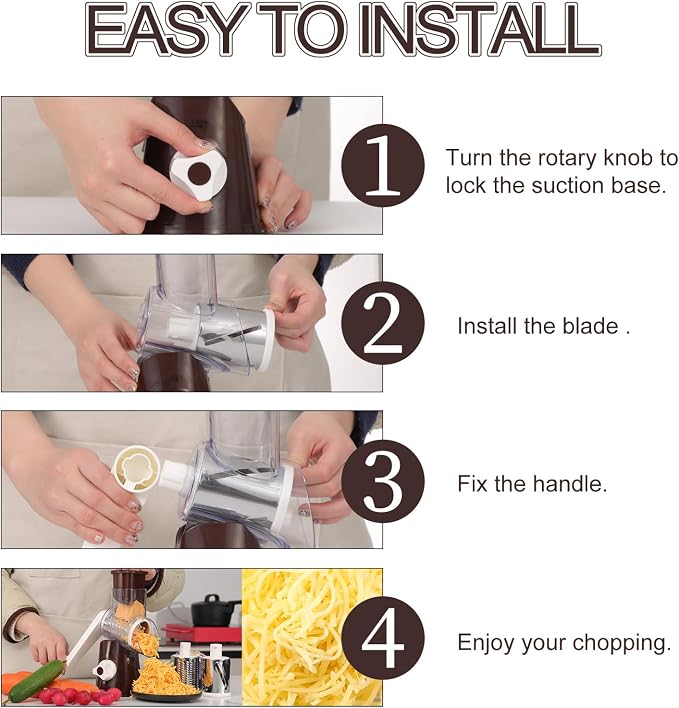 Ourokhome Rotary Cheese Grater Hand Crank, Kitchen Shredder Speed Mandolin - Image 6