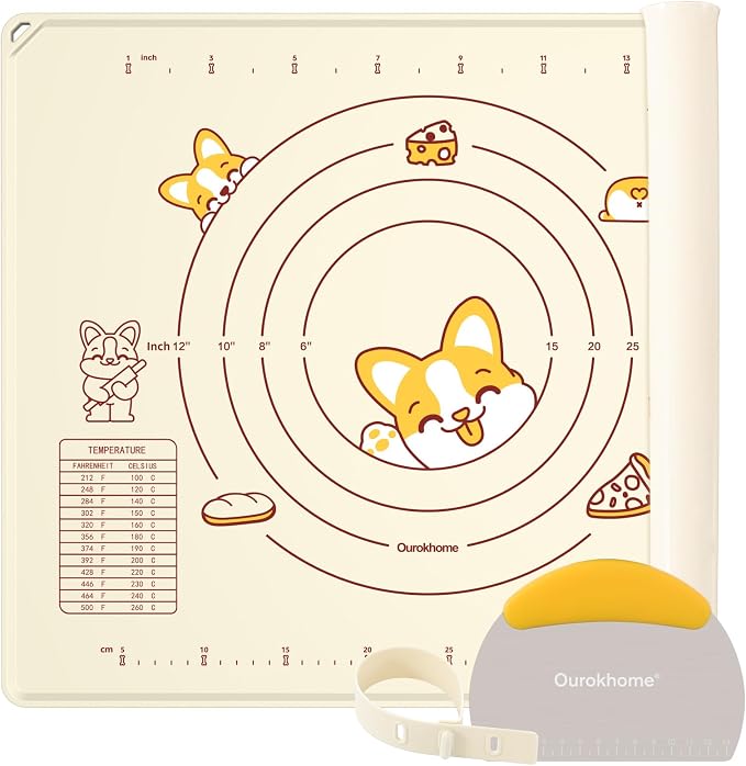 Ourokhome Silicone Baking Mat Sheet and Pastry Dough Cutter, 0.5 Inch Thick by Ourokhome