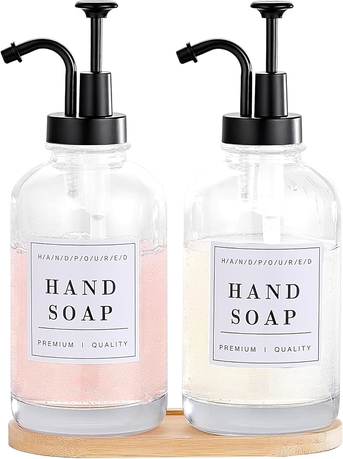 Glass Soap Dispenser with Pump, Countertop Soap and Lotion Dispenser Set of 2 by POLLOCKDirect