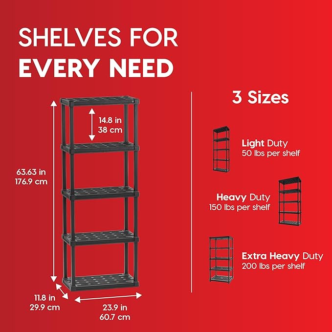 IRIS USA 5-Shelf Light Duty Plastic Storage Shelves, 250lb Capacity, Medium - Image 2