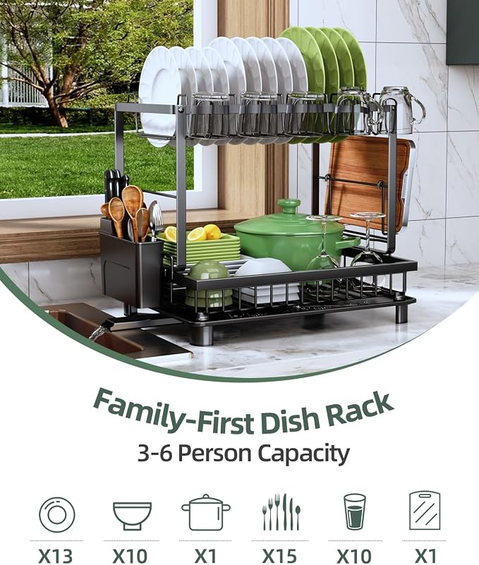 Dish Drying Rack, 2 Tier Space-Saving Dish Rack - Image 8