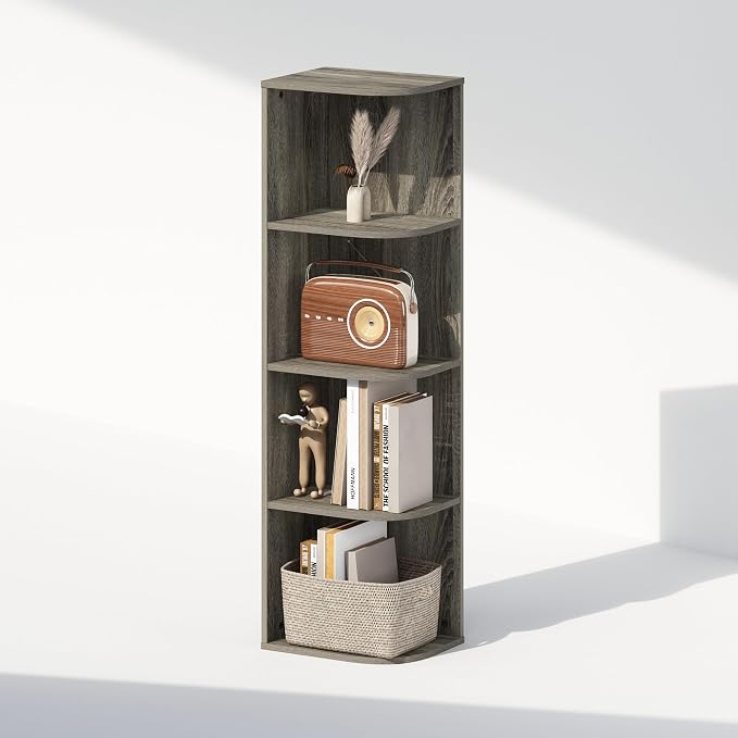 Furinno Reed Corner Shelf, 4-Tier Corner Bookshelf, Book Shelf, Corner Shelves by Furinno-FitsYourSpaceFitsYourBudget