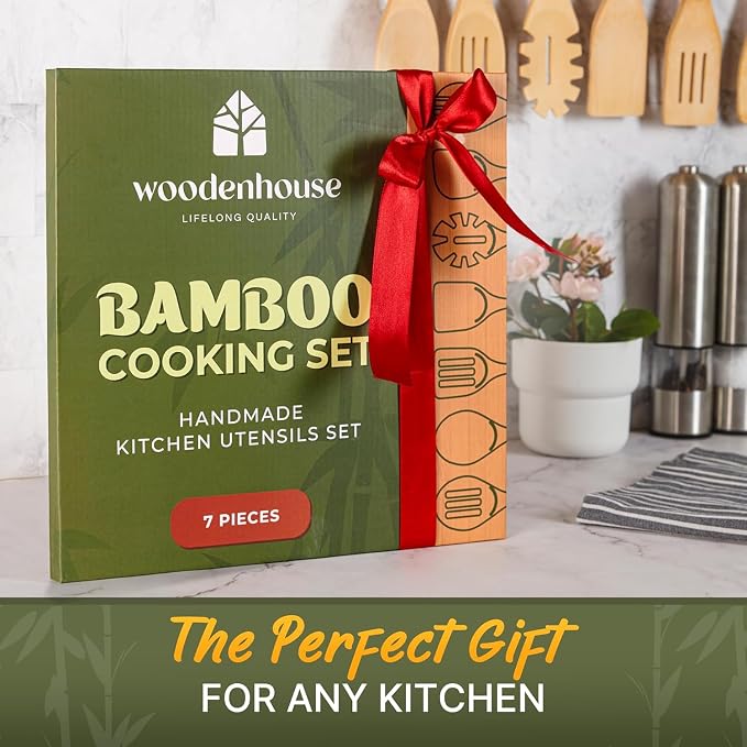 Wooden Utensil Set, Bamboo Utensils – 7 PCs Wood Spoons - Image 7