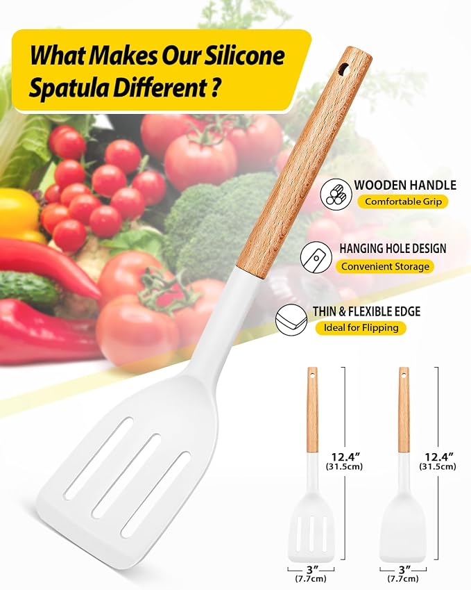 Pack of 2 Silicone Cooking Spatula, Heat Resistant Solid Turner, Non Stick - Image 2