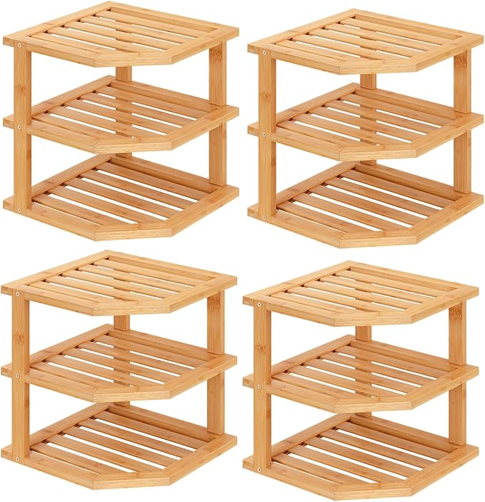 VERTORGAN 3 Tier Bamboo Corner Shelf, Dish Drying Rack, Plate Organizer by VERTORGAN