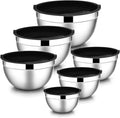 E-far Mixing Bowls with Lids, 12-Piece Stainless Steel Salad Bowls Metal by E-far