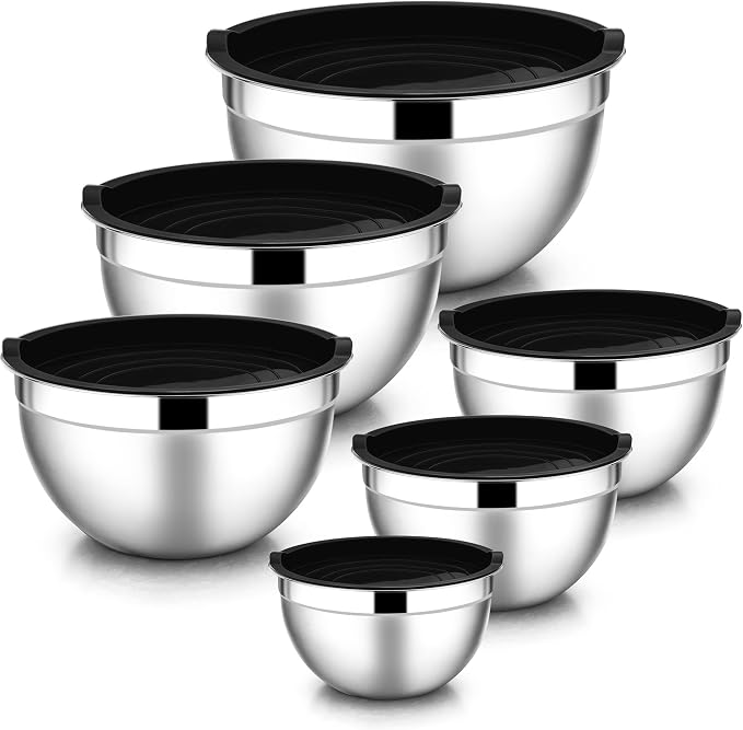 E-far Mixing Bowls with Lids, 12-Piece Stainless Steel Salad Bowls Metal by E-far