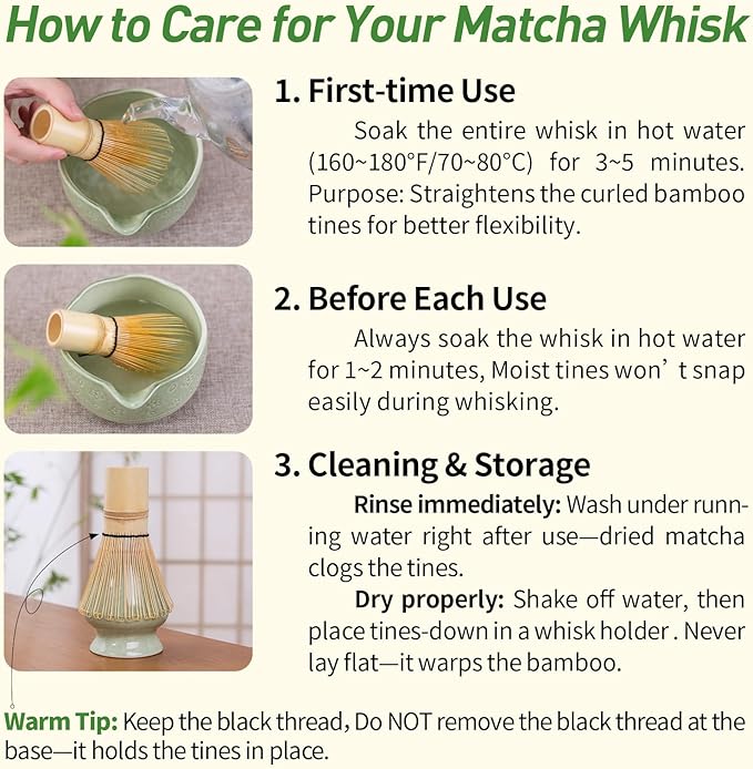 Matcha Whisk Set, Bamboo Whisk, Bamboo Scoop, Stainless Sifter - Image 5