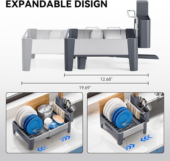 Urackify Expandable Dish Drying Rack, Stainless Steel Dish Rack - Image 3