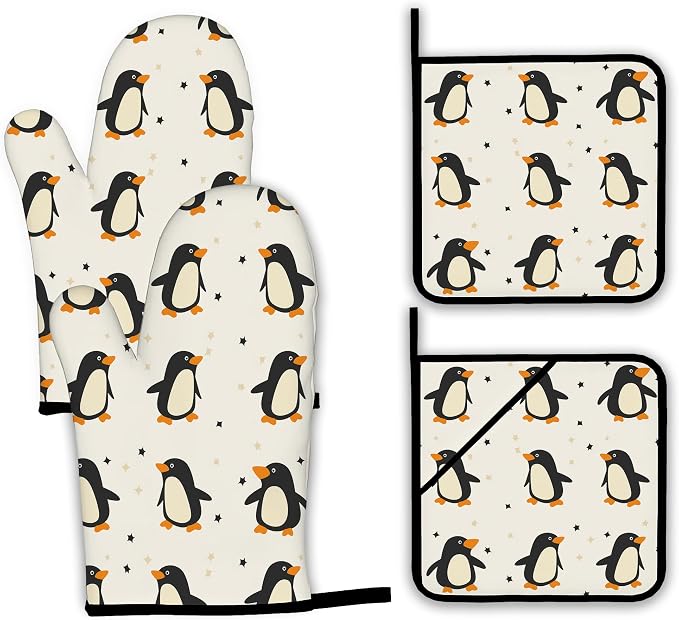 Cute Penguin Oven Mitts and Pot Holders Set, Kitchen Decor Heat Resistant Non by Unknown