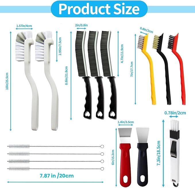 15Pcs Crevice Cleaning Brush Set, Hard Bristle Scrub Brushes Tools - Image 3