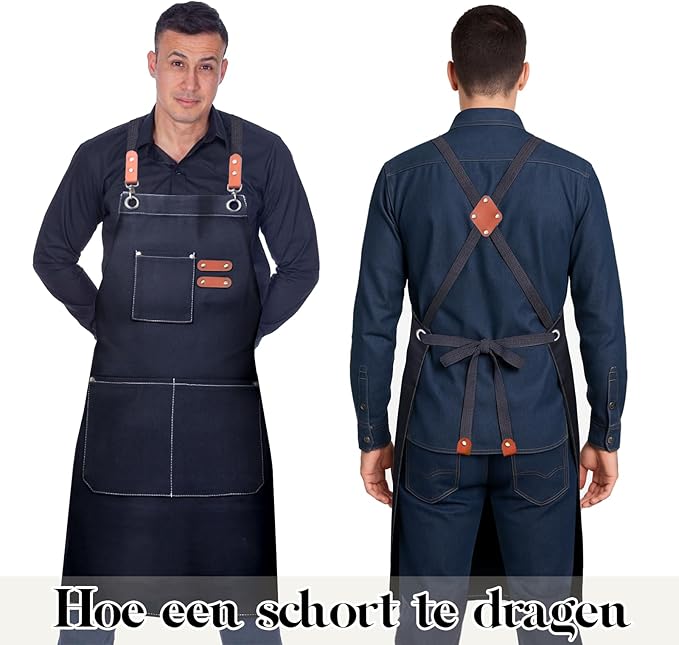 Plus Size Kitchen Apron for Men Women, Cross Back Cotton Canvas Chef Apron - Image 7