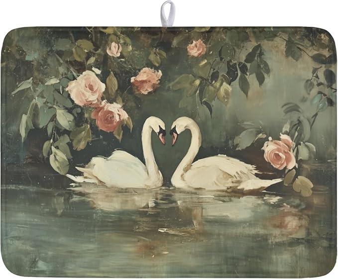 Swans Dish Drying Mat 24x18 Inch, Wildlife Aesthetic Dish Drainer Mats Summer by Trongr