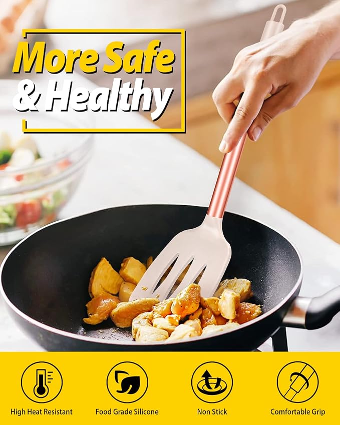 Pack of 2 Silicone Solid Turner, Non Stick Slotted Kitchen Spatulas, High Heat - Image 5