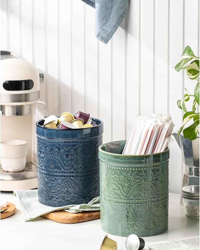 Kitchen Utensil Holder, 7 Inches Large Ceramic Utensil Holder - Image 3