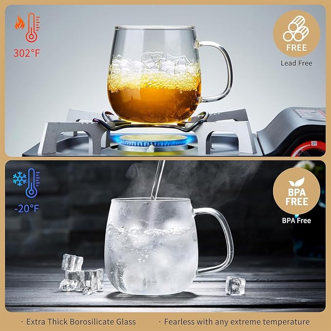 DOPUDO Large Glass Tea Cup, 34 oz Borosilicate Glass Tea Mug - Image 7