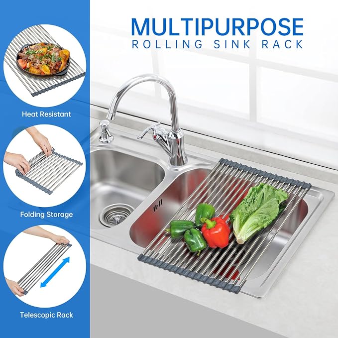 CHIRISEN Expandable Large Roll Up Dish Drying Rack 18 Tube - Image 2