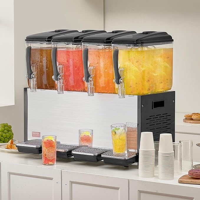 VEVOR Commercial Beverage Dispenser, 4 Tanks 12 L / 12.7 QT Per Tank Juice - Image 8