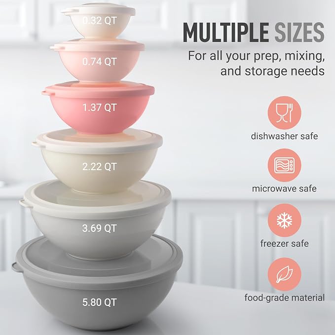 Zulay Kitchen 12 Piece Plastic Mixing Bowls - Image 3