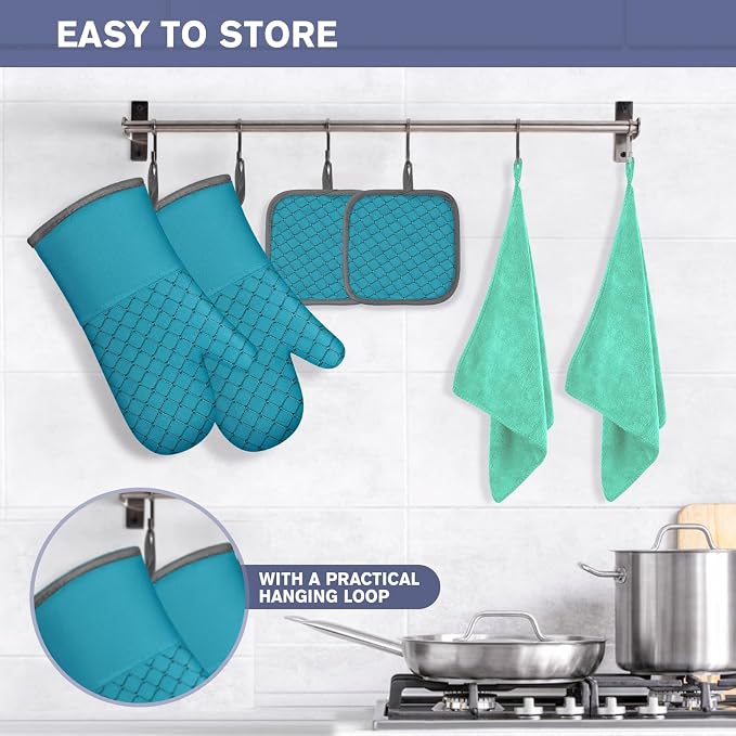 6 Pcs Oven Mitts and Pot Holders, 500℉ Heat Resistant Oven Mitts - Image 6
