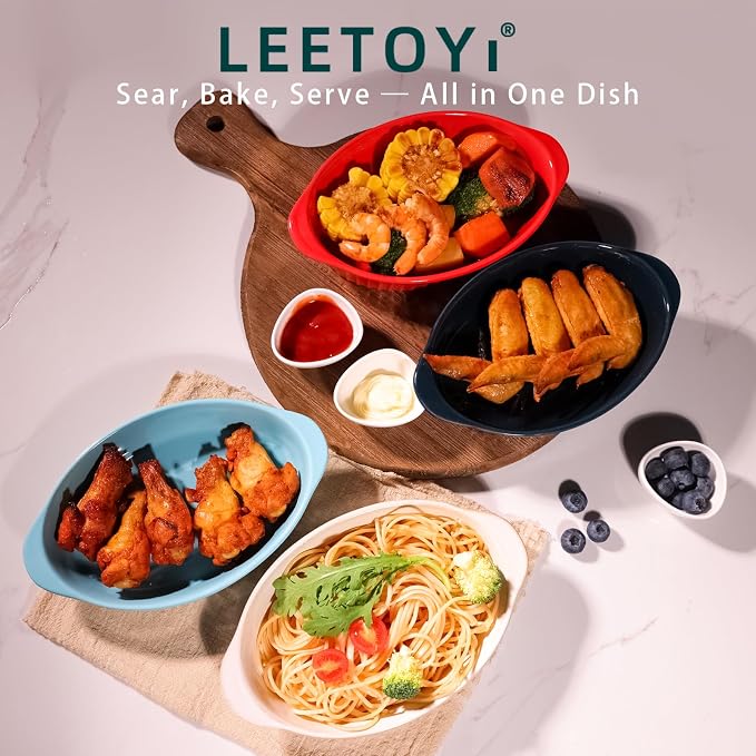 LEETOYI Porcelain Small Oval Au Gratin Pans, Baking Dish Set - Image 3