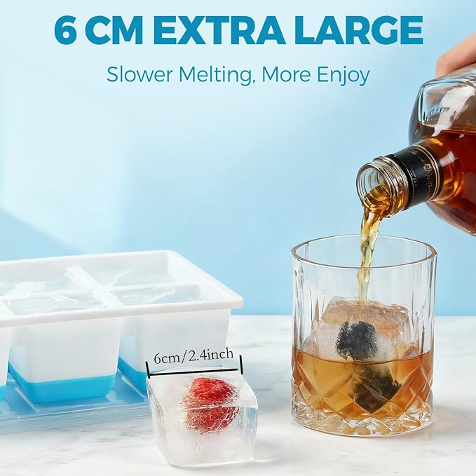 Large Ice Cube Trays 2 Pack, Easy Release 2.4" Super Big Ice Cubes, Stackable - Image 3
