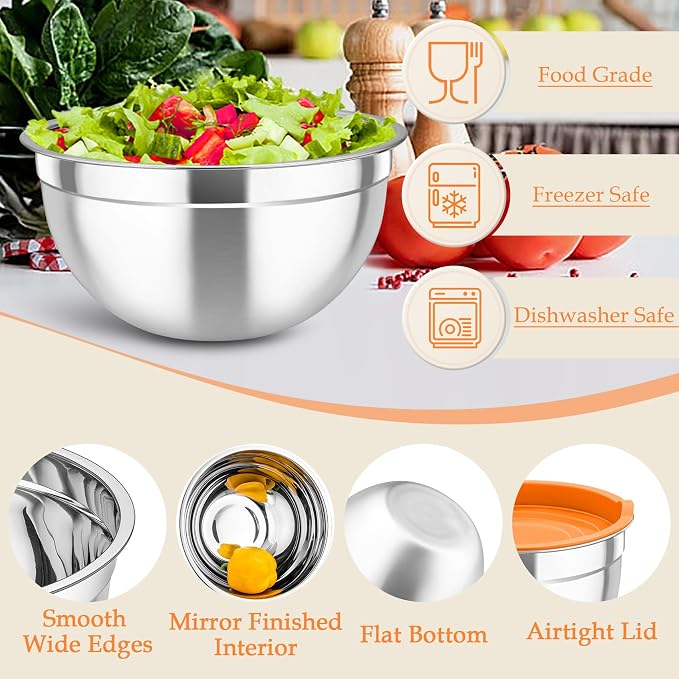 TeamFar Mixing Bowls, Stainless Steel Nesting Salad Bowls - Image 4