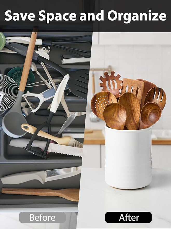 ABRUTY Utensil Holder, 6.7" Ceramic Kitchen Utensil Crock - Image 5