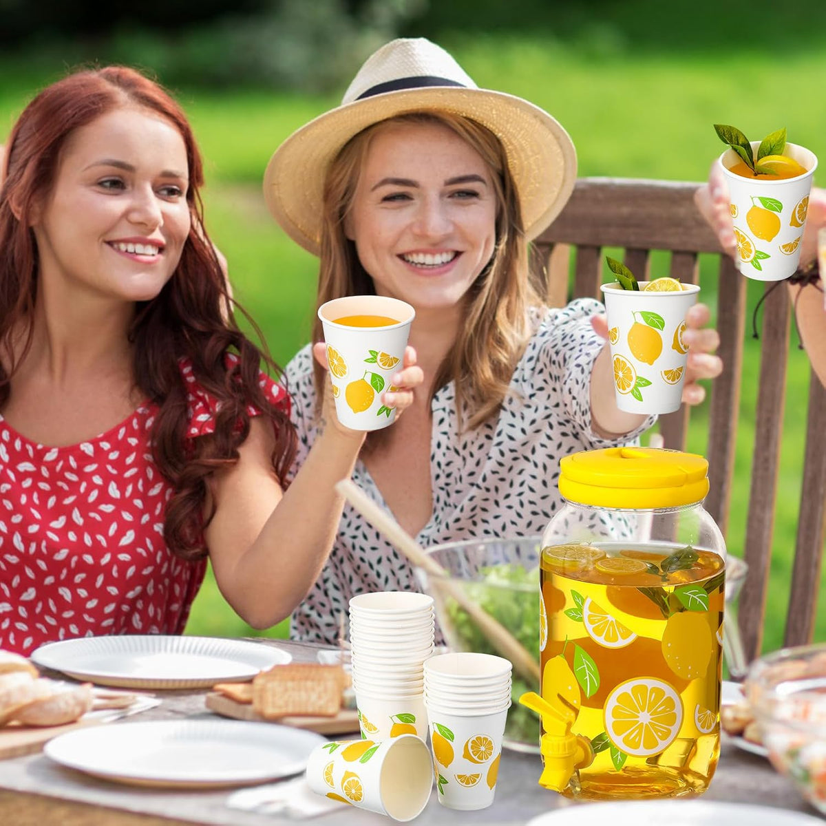 Umigy 1 Gallon Lemon Plastic Drink Dispenser with 20 Pcs 12 oz Lemon