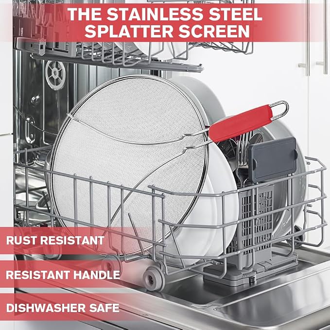 Splatter Screen for Frying Pan & Food Strainer, 13 Inch Stainless Steel Grease - Image 4