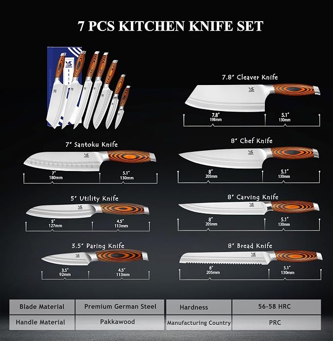 MSY BIGSUNNY 7-PCS Kitchen Knife Set, German Stainless Steel - Image 3