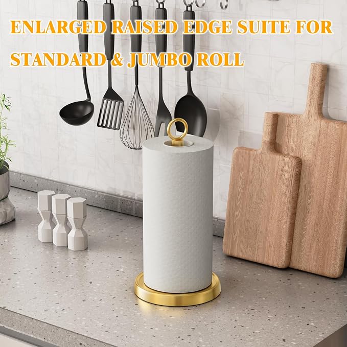 Gold Paper Towel Holder Countertop, One-Handed Tear, Stainless Steel, Weighted - Image 7