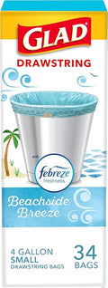 Glad Odorshield Small Drawstring Trash Bags, 4 Gal, Febreze Beachside Breeze by GladTrashFoodStorage