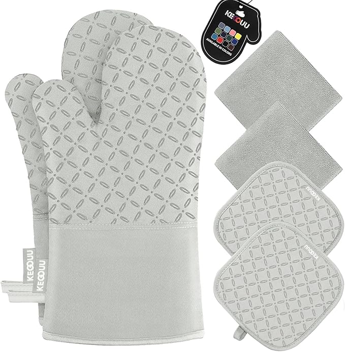 KEGOUU Oven Mitts and Pot Holders 6pcs Set, Kitchen Oven Glove High Heat by KEGOUUOvenMitt