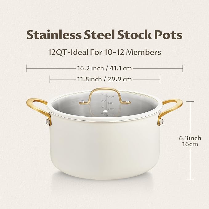 BEZIA Large Stainless Steel Stock Pot, 12 Quart Large Cooking Pot - Image 8