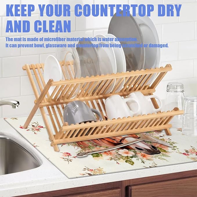 Horse Flower Dish Drying Mat for Kitchen Counter Drying Pad Absorbent - Image 5